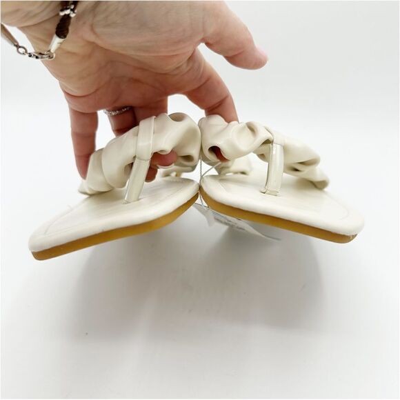 Y2K Cream Ruched Flip Flop Flat Slip-On Sandals New US 8 EUR 38 - Picture 5 of 12